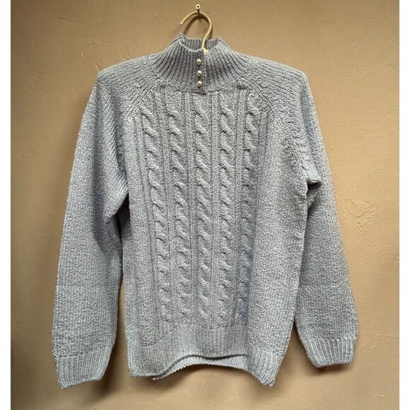 Karen Scott Petite Medium Pullover Cable Knit Mock Sweater Pearl Button Gray New - Picture 1 of 9